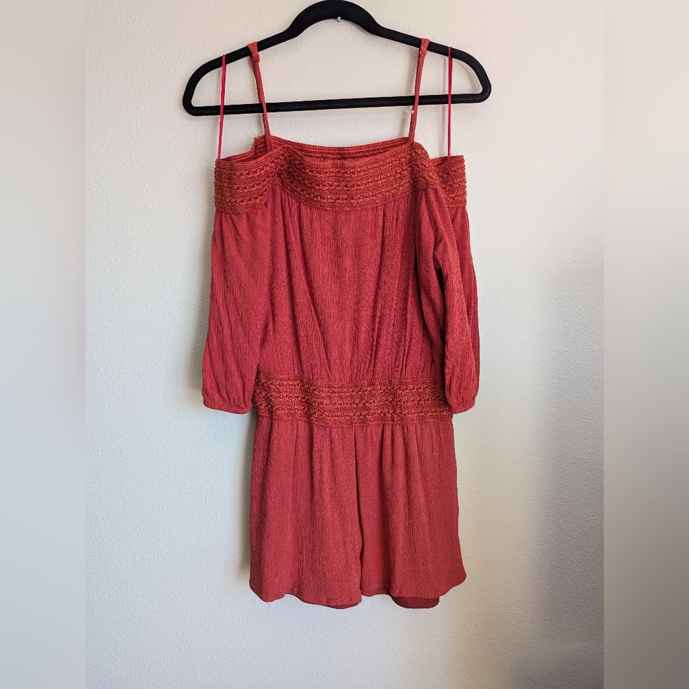 NWOT Purple Snow Off-Shoulder Burnt Orange Romper Size L (Juniors)
